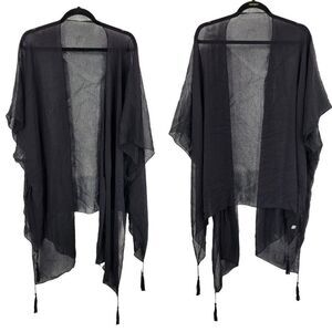 Womens Sheer Tasseled Kimono Black Boho Gothic Witchcore Baddie Festival Night O